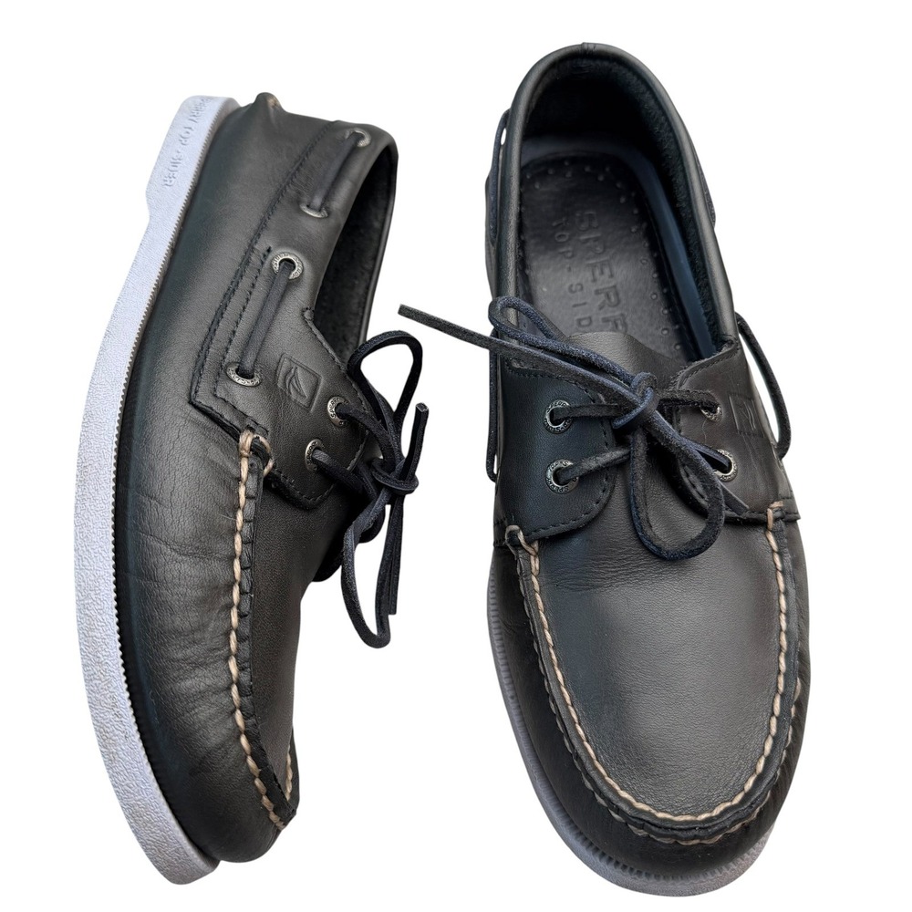 Sperry Top-Sider Boat Shoes Black Leather Mens 9  1285311 L-13‎  61317 nautical